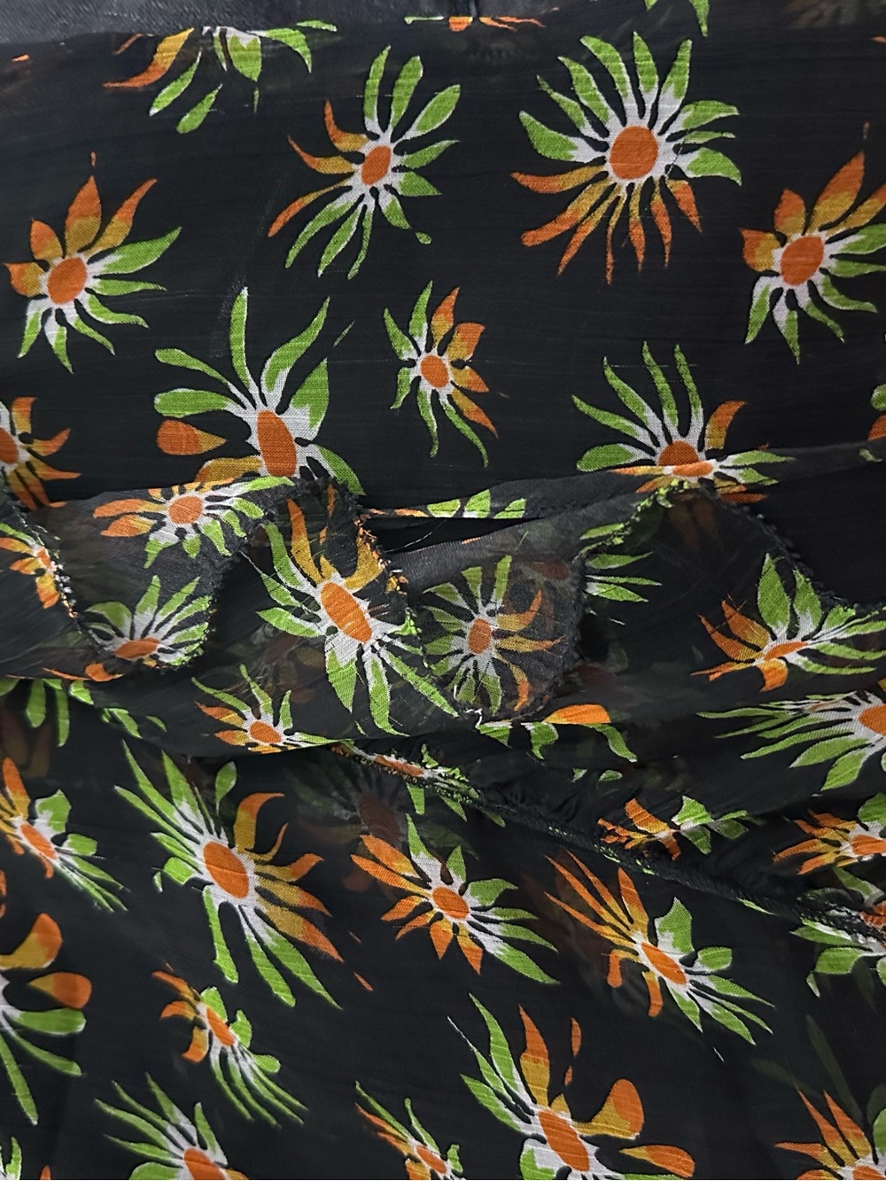 J. Crew Black Maxi Slip Dress with Orange & Green Floral Motif - Picture 2 of 5